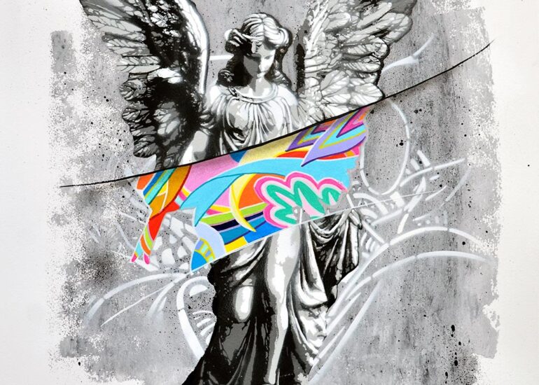 contemporary angel stencil on paper