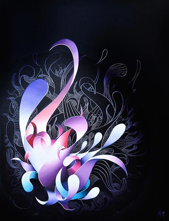 Contemporary black and purple artworks