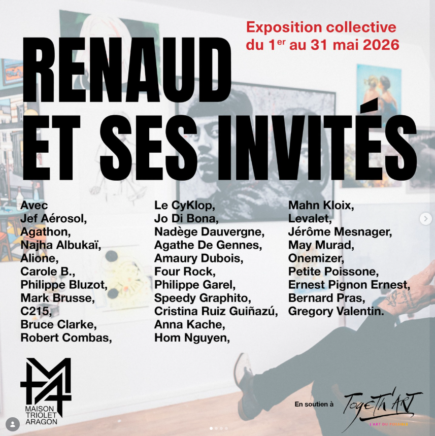 Amaury Dubois is one of thirty contemporary artists invited to reinterpret Renaud’s songs at the Maison Elsa Triolet-Aragon, alongside Robert Combas, Jef Aérosol, Ernest Pignon-Ernest, and Hom Nguyen.