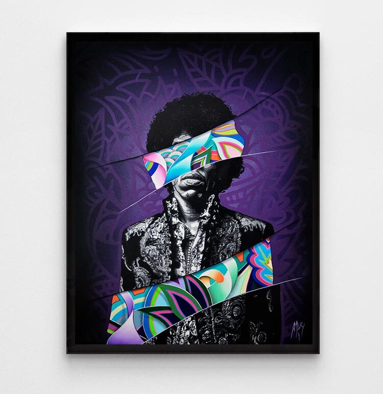 Tableau contemporain de Jimi Hendrix au pochoir