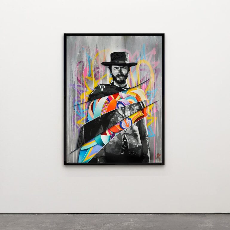 Tableau contemporain de Clint Easwood au pochoir