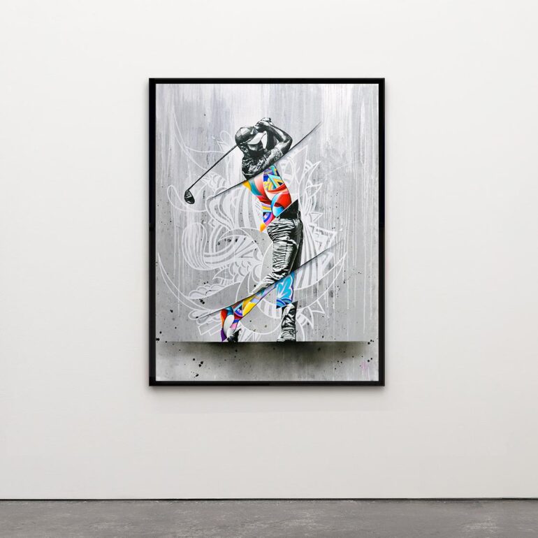 Tableau contemporain de golfeur au pochoir